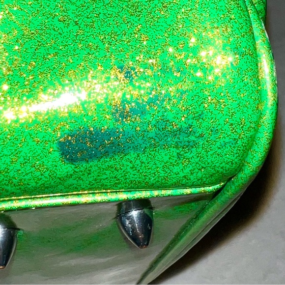Lux de Ville Mini Gambler Lime Green Sparkle with Leopard Fur Bag - Picture 13 of 13